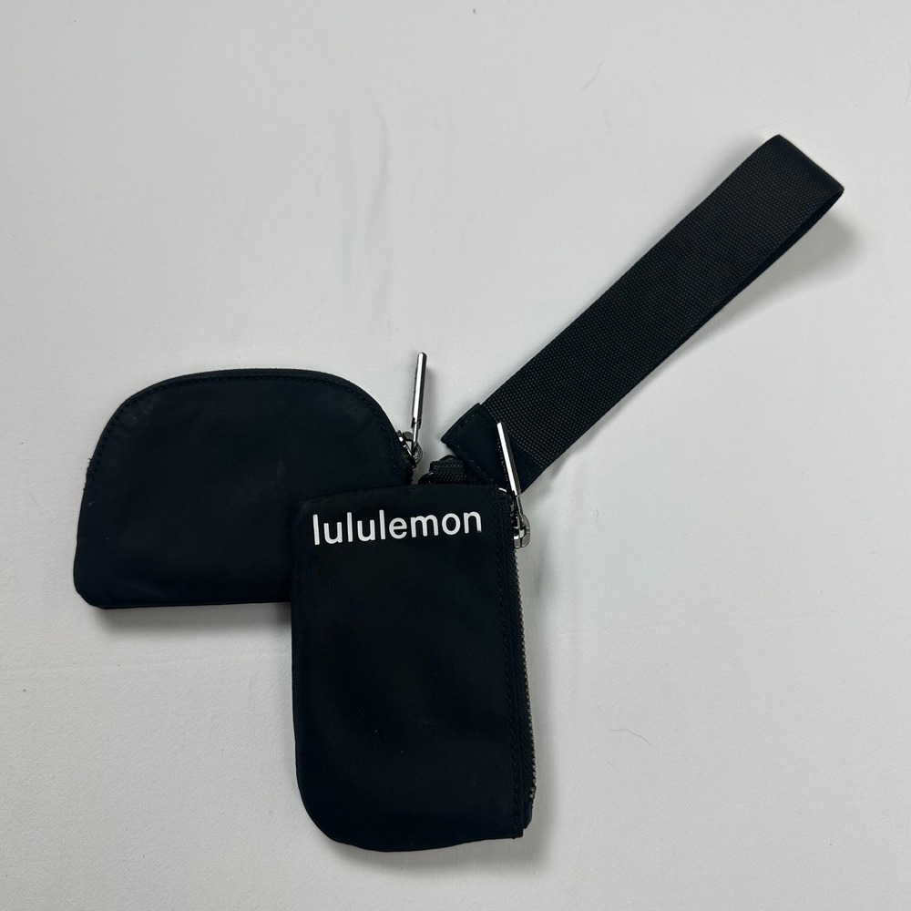 lululemon Dual Pouch Wristlet Black Double Zip Pouch Keychain Wallet